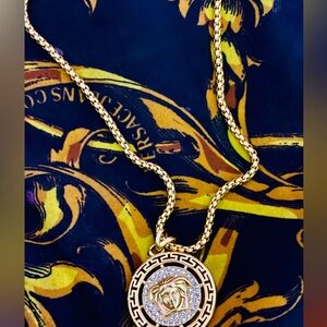Gold Medusa Necklace with Crystal Accents